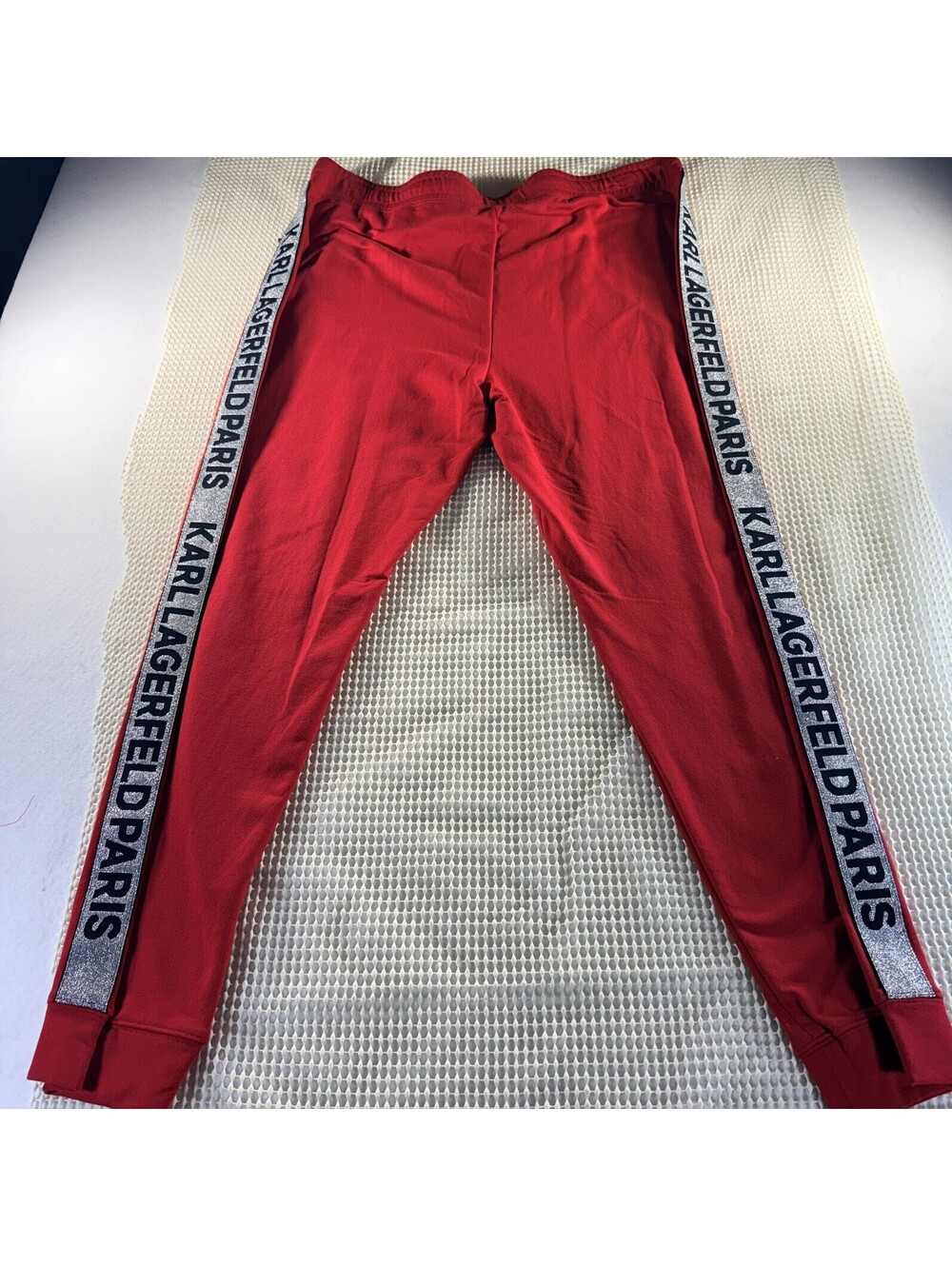 Karl Lagerfeld Paris Women’s Red Jogger Pants Logo Side Stripe  XL Glam street